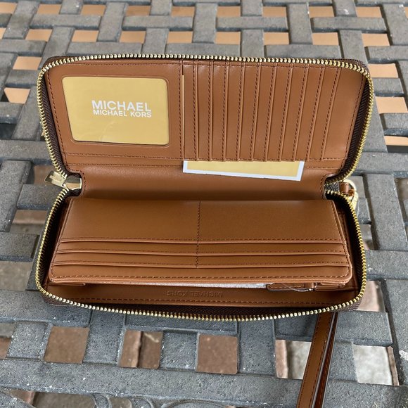 Michael Kors Jet Set Travel Large Continental Wallet Wristlet MK Brown - Picture 4 of 8